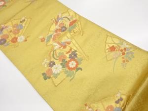 引箔唐織檜扇に鳳凰・松・花々模様織出し袋帯